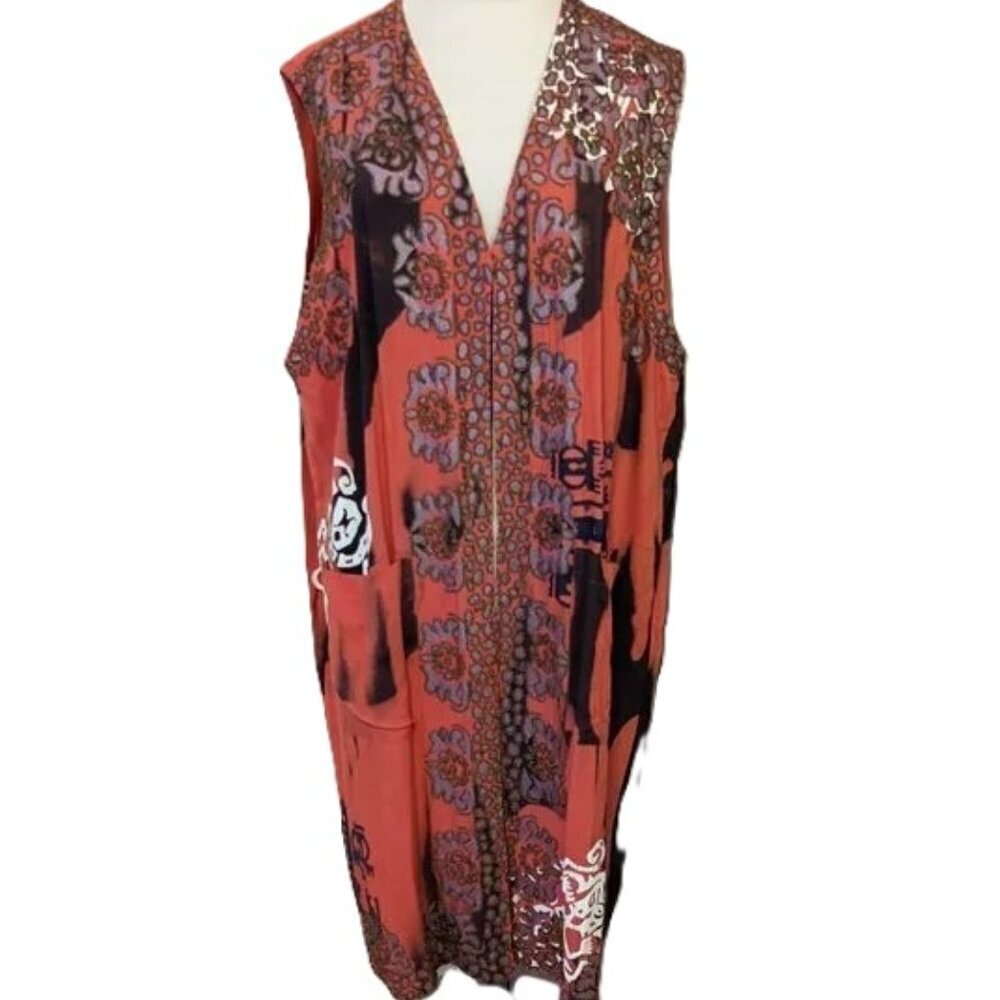 Batik Beaded Lagenlook Robe Duster Vest Dress‎ Rayon 90’s Vintage Bali Sensation